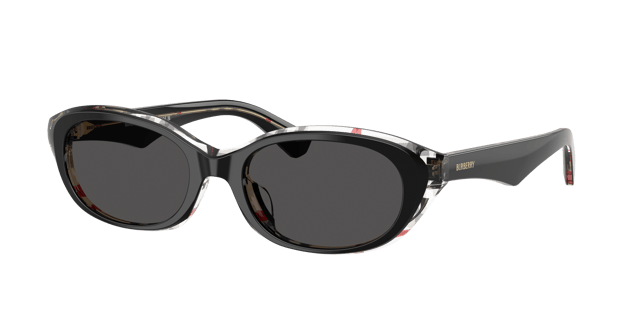 BURBERRY BE4447D Top Black Vintage Check - Women Luxury Sunglasses, Dark Grey Lens