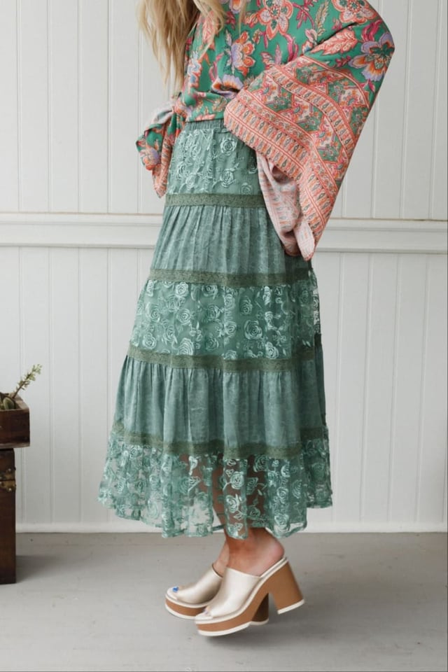 Lace Horizon Maxi Skirt - Sage