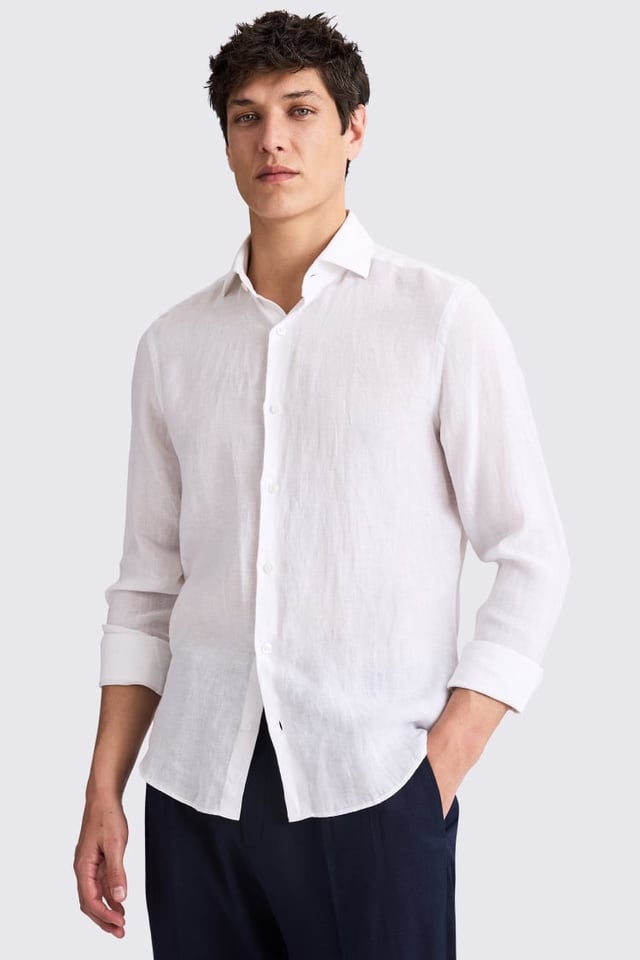 Tailored Fit White Linen Shirt