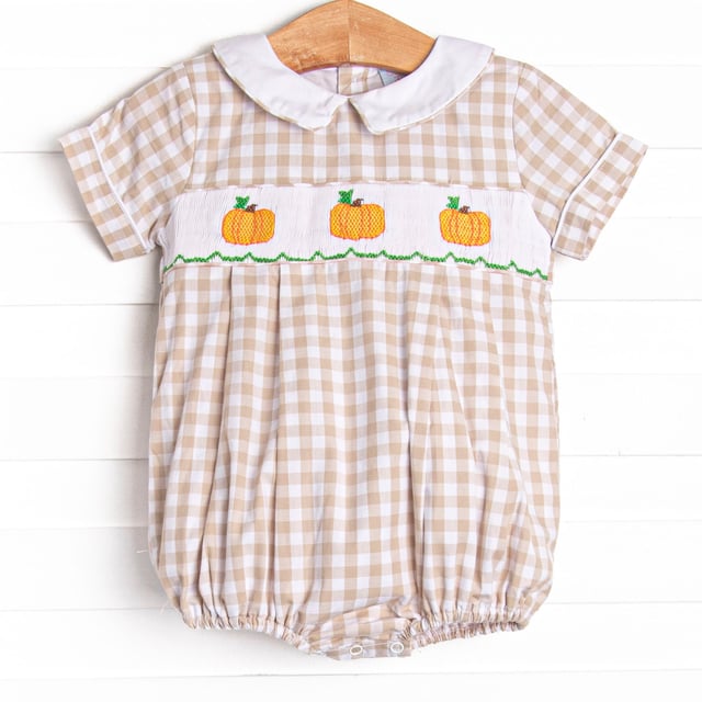 Plentiful Pumpkins Smocked Boy Bubble, Brown