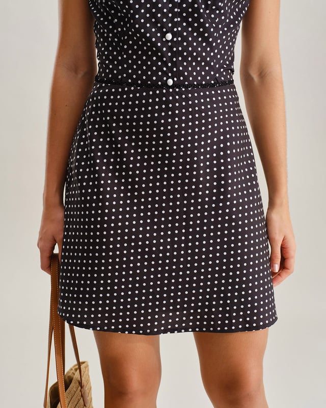 Black Polka Dot A-Line Mini Skirt