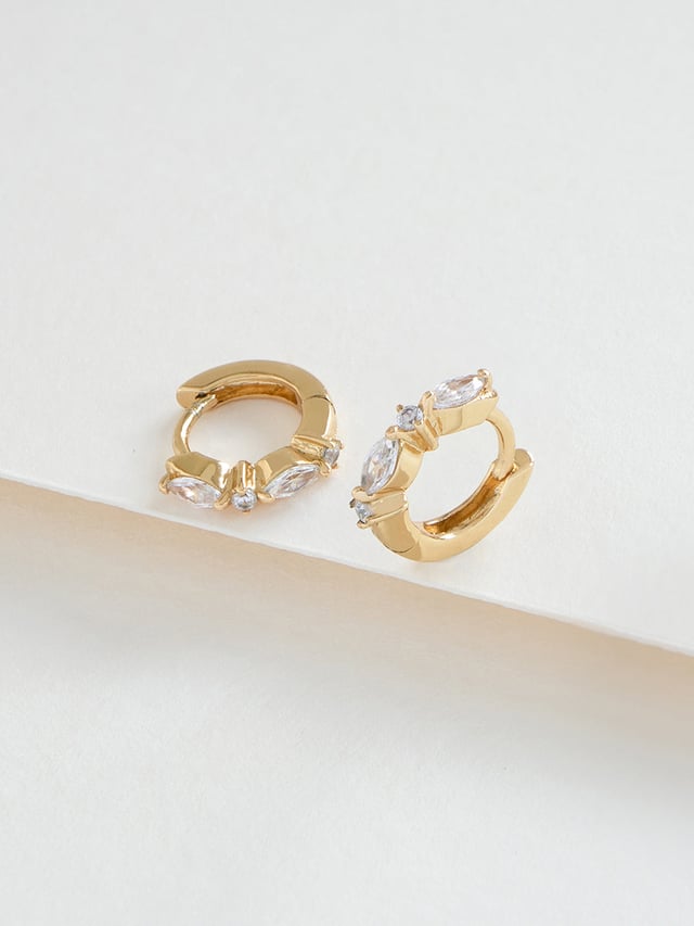 Marquise Pave Gold 8mm Huggie Earrings