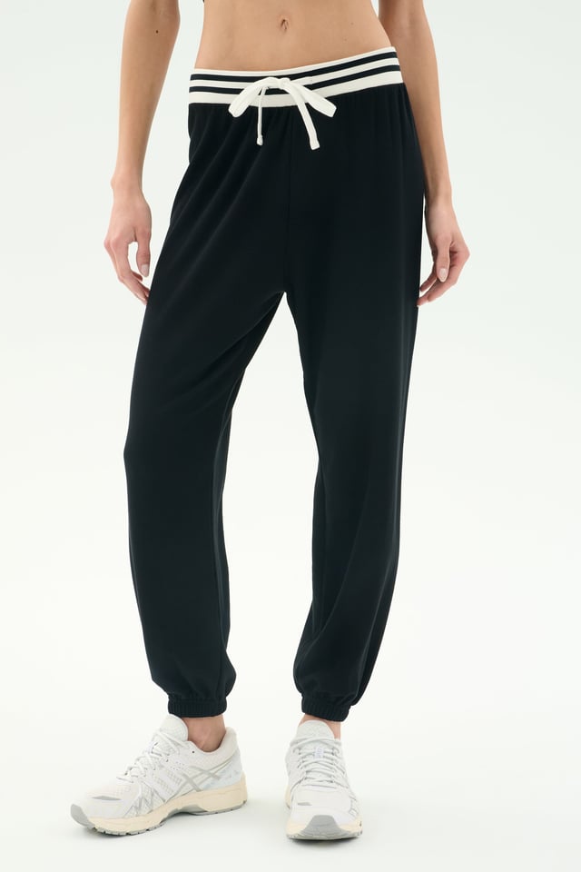 Andie Oversized Fleece Sweatpant W/ Stripe - Indigo
