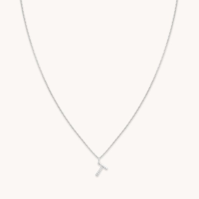 T Initial Pavé Pendant Necklace in Silver
