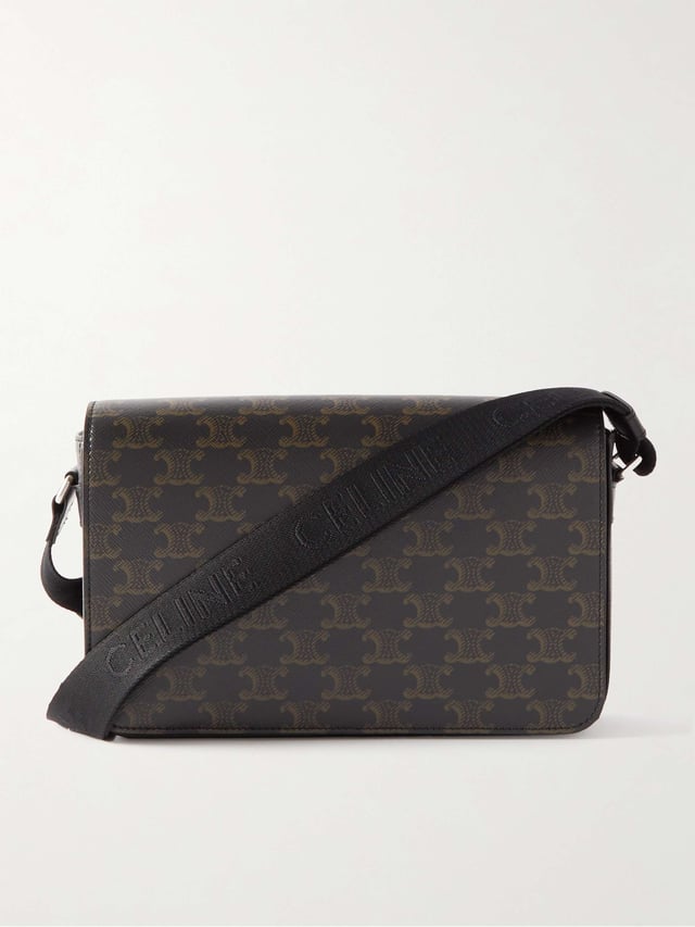 Triomphe Mini Leather-Trimmed Logo-Print Coated-Canvas Messenger Bag