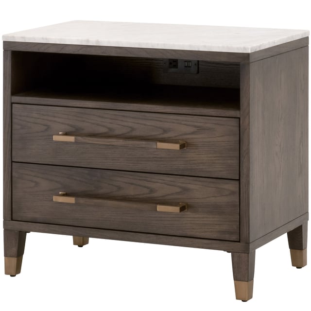 Aspen 2-Drawer Oak/Marble Nightstand with USB