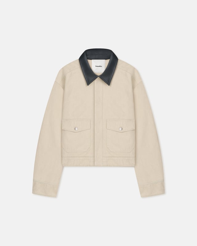 Nowell - Leather-Trimmed Denim Jacket - Beige/Black
