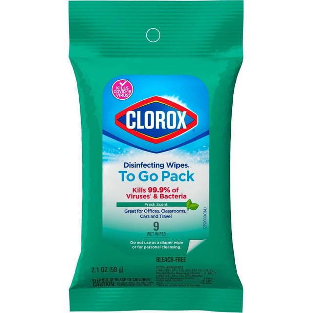 Clorox® On The Go Bleach-Free Disinfecting Wipes - Ready-To-Use Wipe - Fresh Scent - 9 / Pack - White (CLO60133)