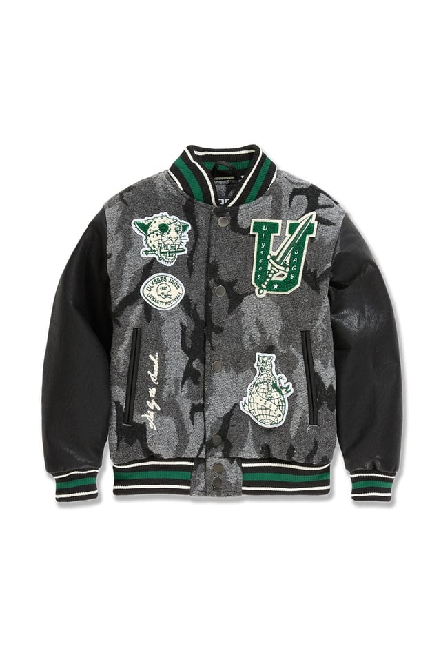 Kids Life of Vice Varsity Jacket (Black Camo)