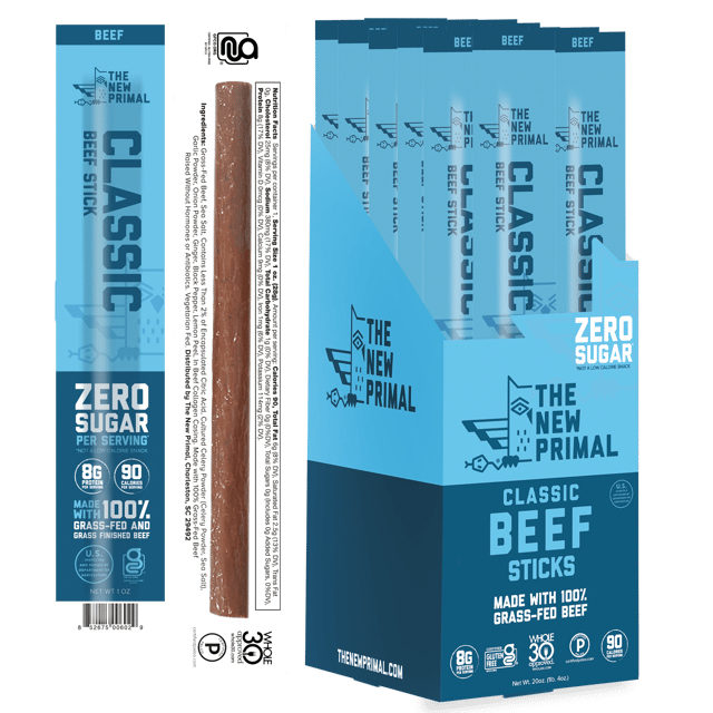 Classic Beef Meat Sticks, 100% Grass-Fed Beef, Zero Sugar (20 Sticks)