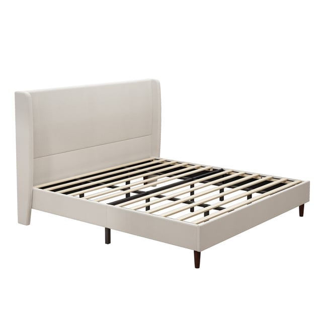High Back Soft Bed King size, 12-Slat Support, High Quality Soft Bed, Easy to Assemble, Beige, Chenille Cloth