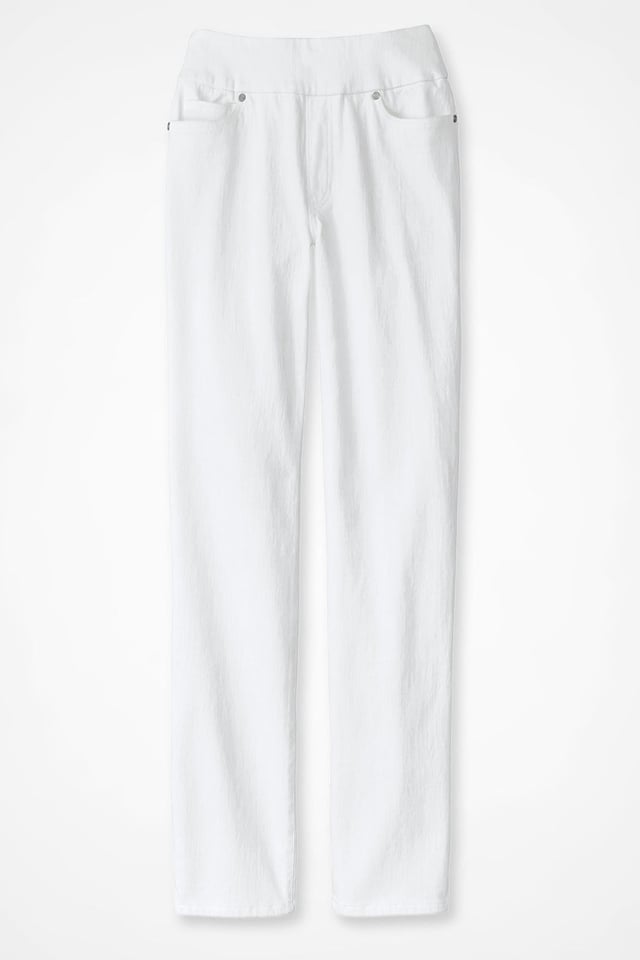 Knit Denim Mid Rise Straight-Leg Jeans