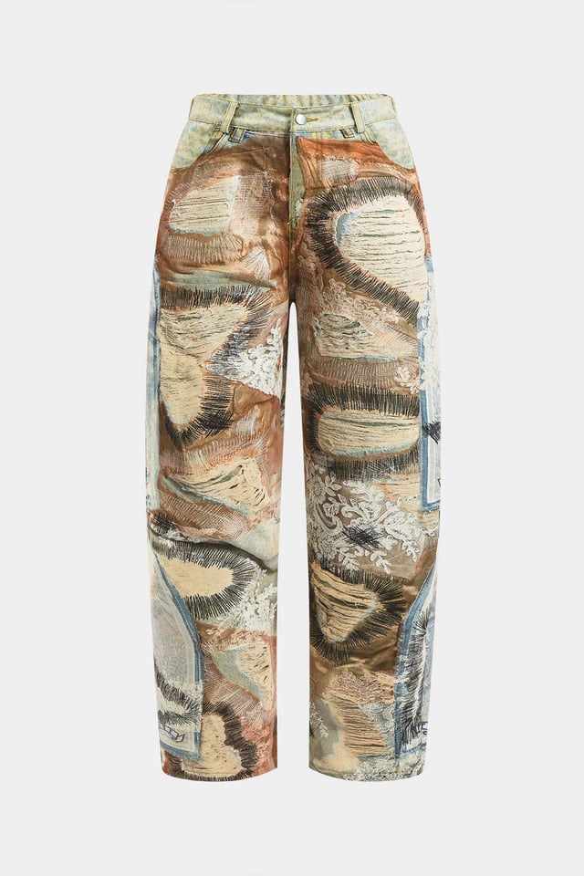 Abstract Print Button Pocket Trousers