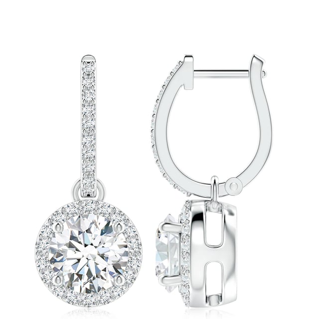 Lab-Grown Round Diamond Dangle Earrings with Halo