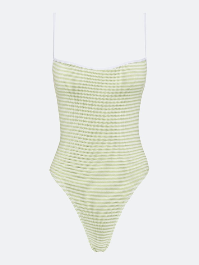 BALBOA THIN STRAP ONE PIECE - SAGE STRIPED