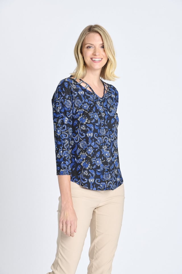 V-Neck 3/4 Sleeve Cutout Top