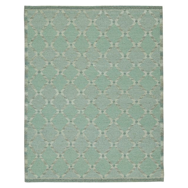 Green Flatweave Swedish Inspired Wool Rug - 9'3" x 11'9"