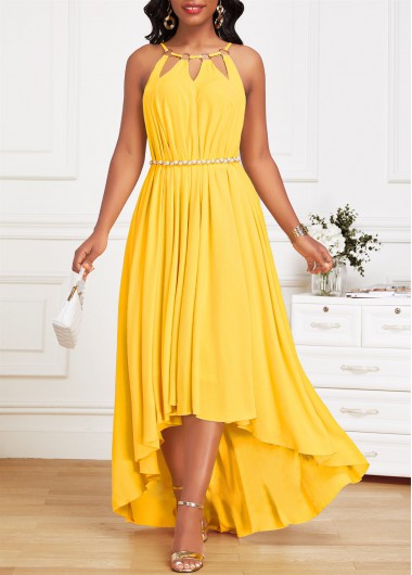 Circular Ring Yellow High Low A Line Strappy Dress