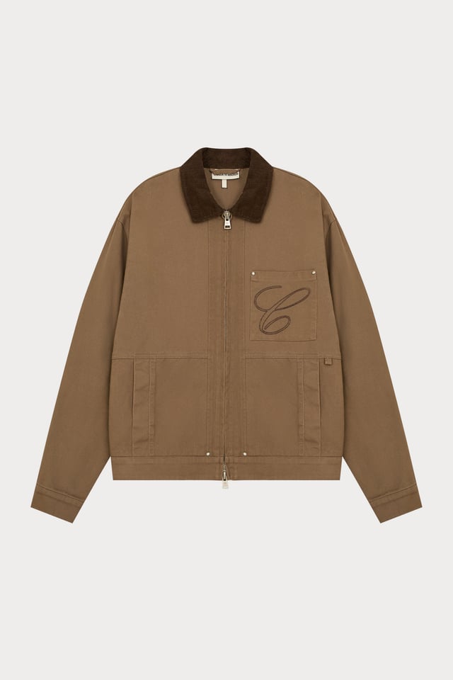 TWILL CONTRAST COLLAR JACKET - WASHED BROWN