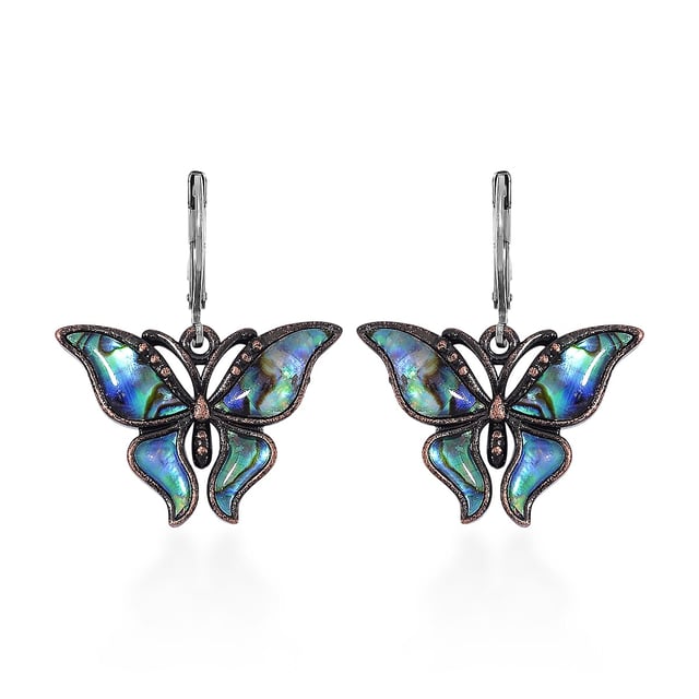 Abalone Shell Lever Back Earrings in Silvertone and Stainless Steel