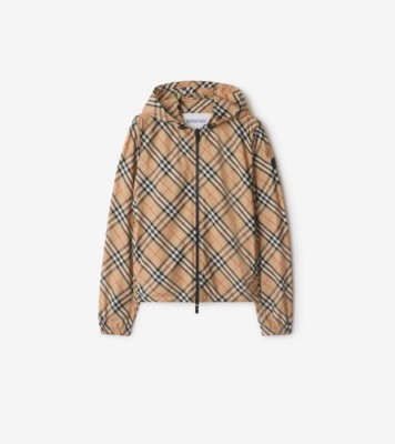 Check Hooded Jacket in Sand - Women, Nylon | Burberry® Official