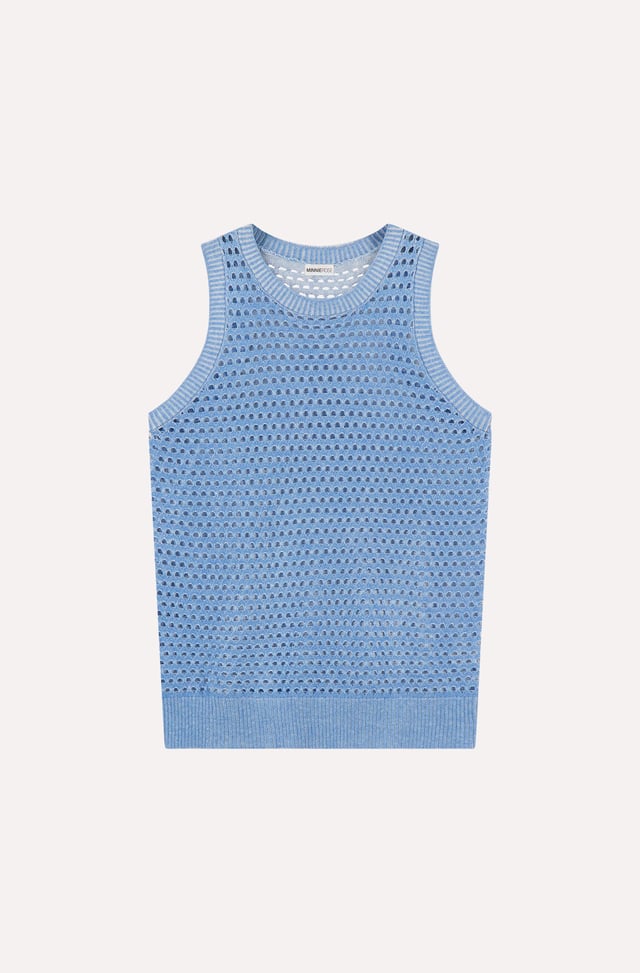 Cotton Cashmere Plaited Mesh Crew Tank