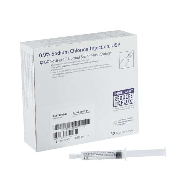BD PosiFlush Normal Saline Filled Syringe with Standard Plunger Rod, 10 mL