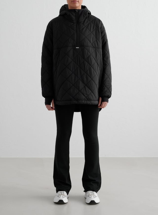 Black Oversized Quilted Anorak