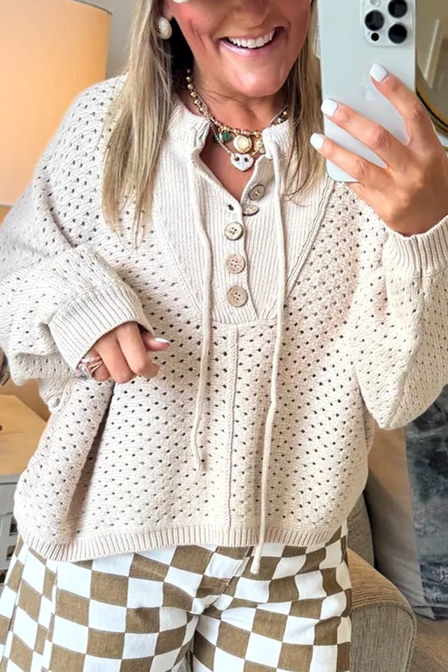 PREORDER! ETA 10/3 Fall Formula Beige Eyelet Button Sweater **SHIPPING EXPECTED TO BEGIN ON DATE 10/3**