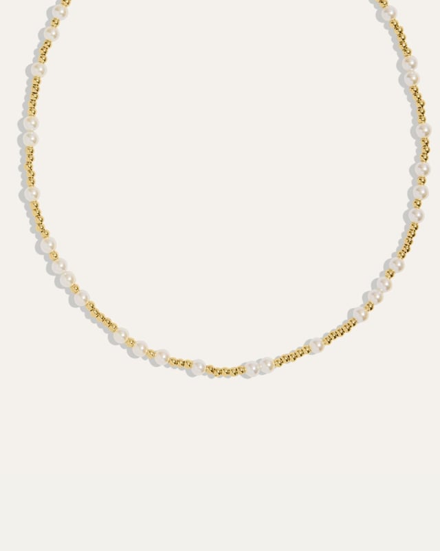 Pearl and Gold Beaded Adjustable Choker Necklace