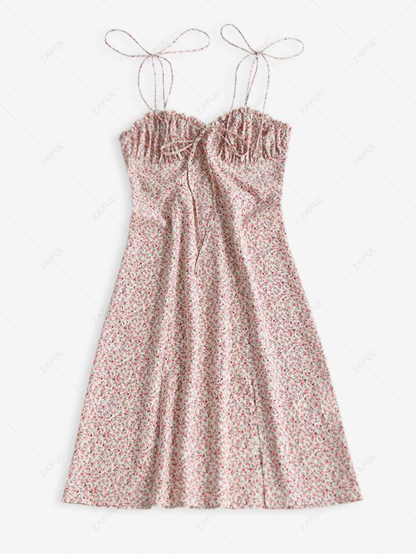 ZAFUL Front Slit Tie Shoulder Tiny Floral Dress