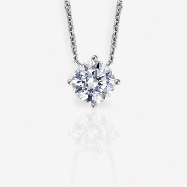 Four-Prong Round Solitaire Lab Grown-Grown Stationary Diamond Pendant 14kt White Gold