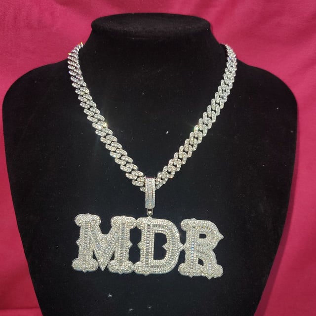 Custom Big Baguette Letter Pendant with Cuban Chain,Custom Name Necklace sold by Louisa | SKU 40834008 | Printerval