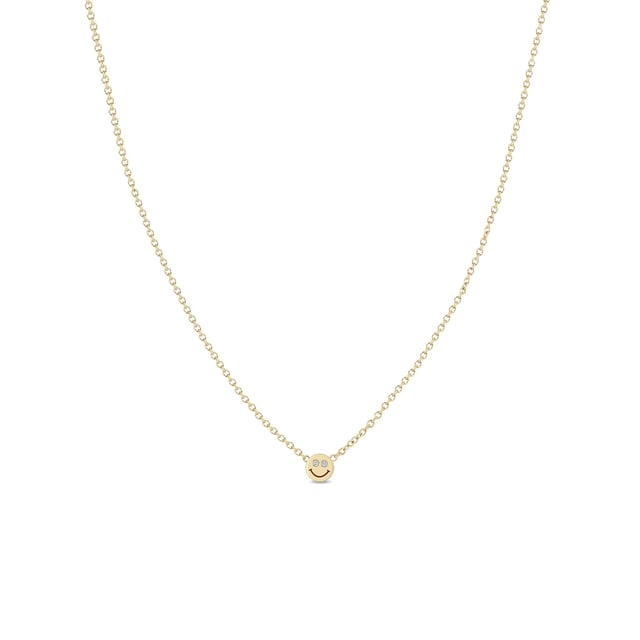 14k Itty Bitty Smiley Face with Diamond Eyes Necklace