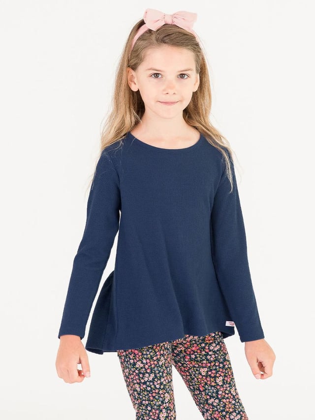 Waffle Knit Long Sleeve Bow Back Top