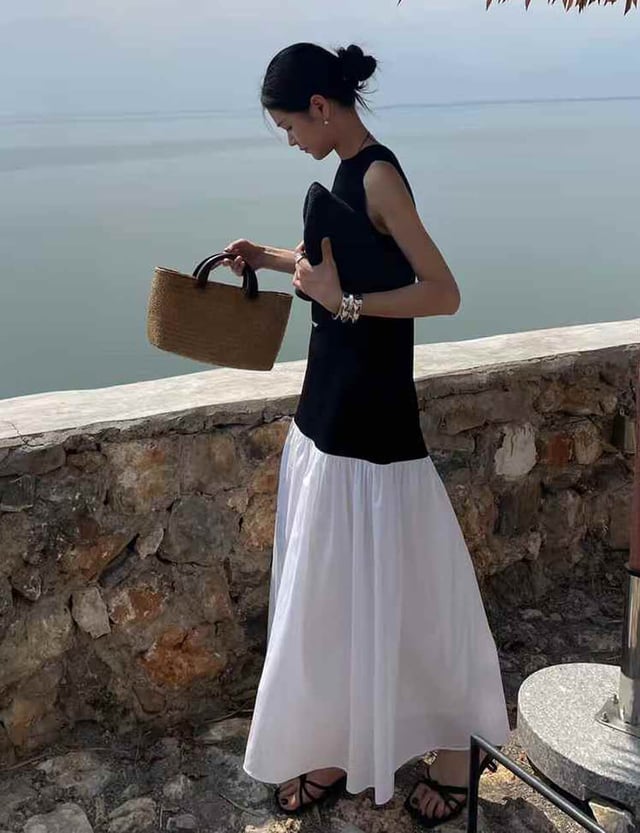Contrast Drop Waist Dress