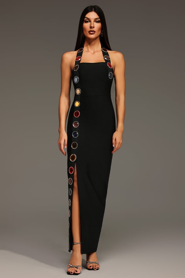 Dixie Halter Sleeveless Diamond Bandage Maxi Dress