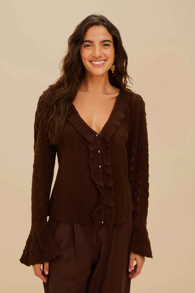 Lace Stitch Knit Ruffles Cardigan