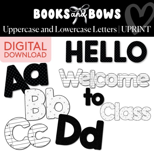 Printable Black and White Uppercase and Lowercase Letters | Books and Bows