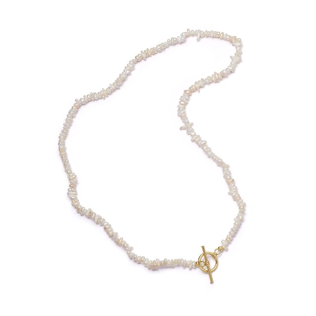 Polly Sayer Beach Pearl T Bar Necklace 18ct Gold Plate