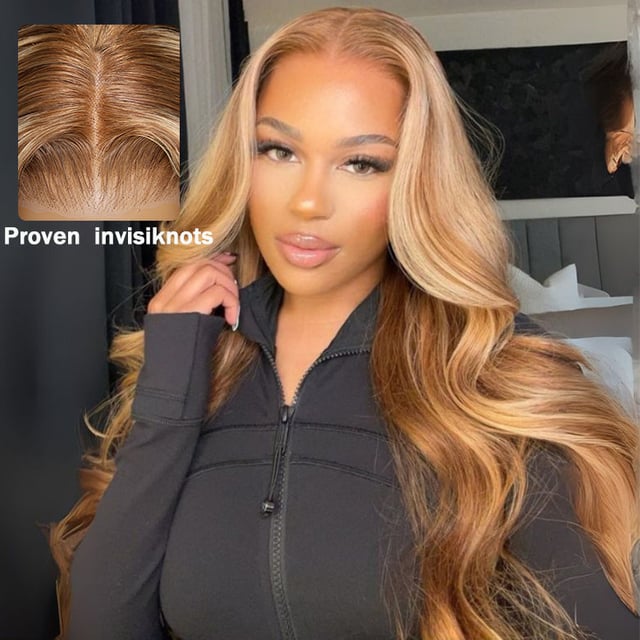 Klaiyi Ombre Highlight Blonde Body Wave 13x4 Pre-Everything Lace Frontal Wig Human Hair Put on and go Wigs