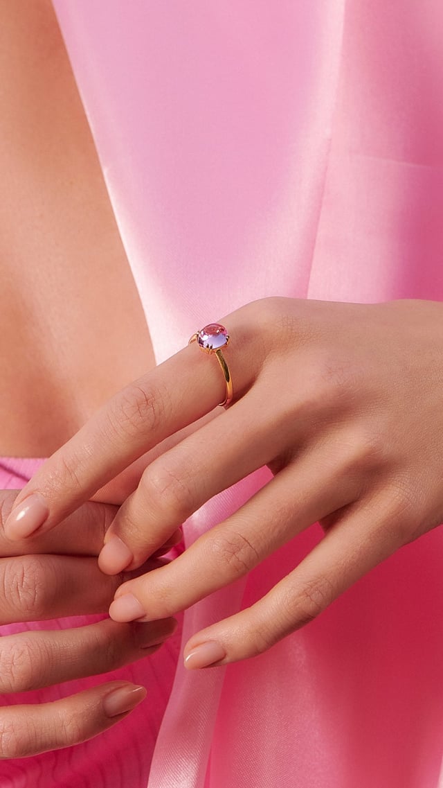 Cabochon Ring Light Pink Gold Vermeil