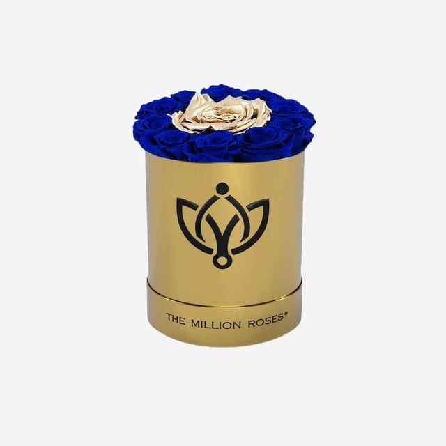 Basic Mirror Gold Box | Royal Blue & Gold Mini Roses
