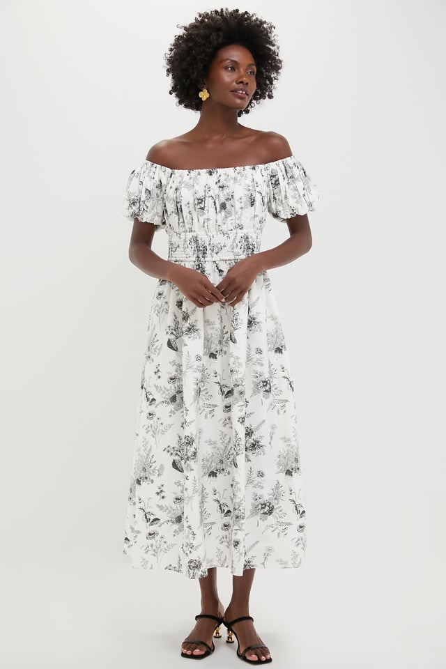 Black & White Floral Smocked Helena Maxi Dress