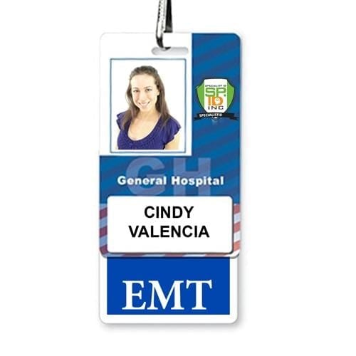 "EMT" Emergency Medical Technician, Vertical Badge Buddy with Blue Border