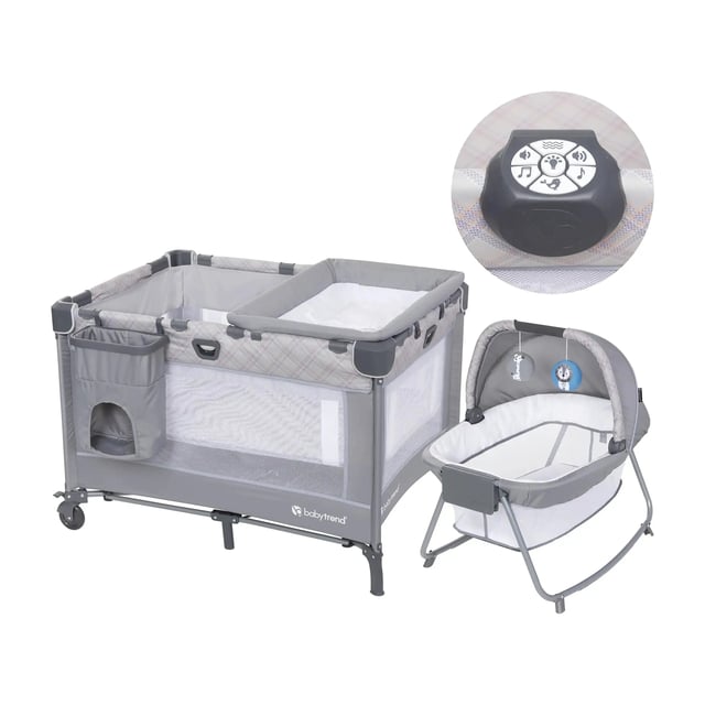 Lullaby Nursery Suite EZ-Fold Playard with Portable Rocking Lounger in Madrid Plaid