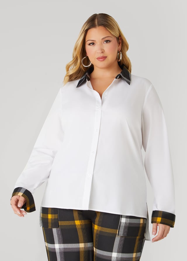 Plaid Trimmed Poplin Shirt