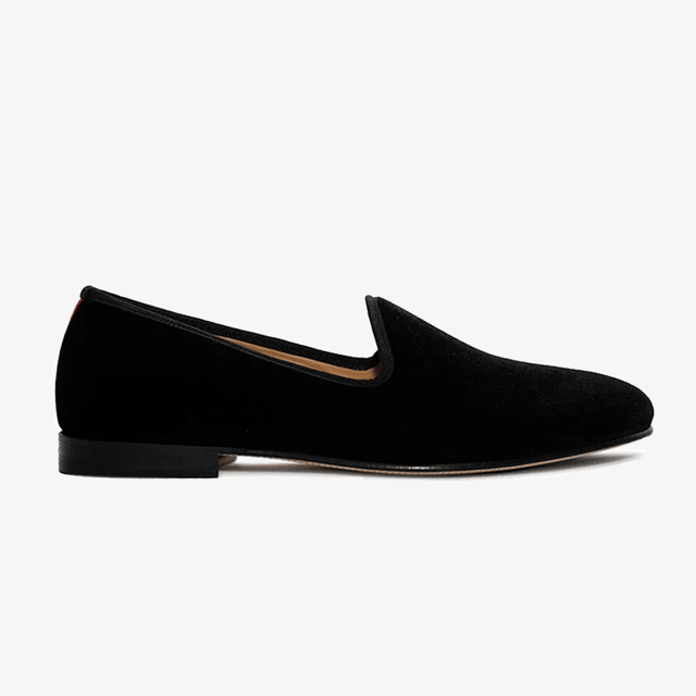 Men's Black Velvet Slipper II With Red Croc Effect Leather Stripe
