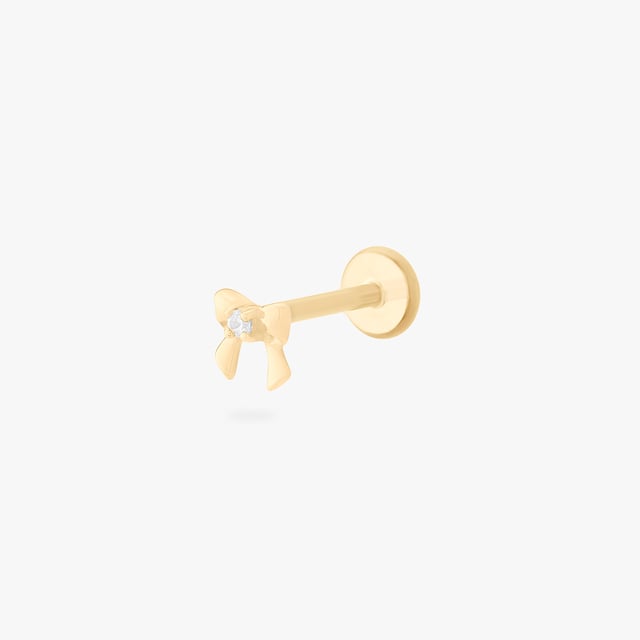 14K CZ Bow Flatback Stud