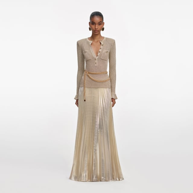 Gold Lurex Ribbed Knit Maxi Dress